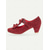 cheap Mary Jane Pumps-Women's Vintage Mary Jane Heels with Bowknot Decoration – Red Suede Chunky Mid Heel Shoes for Formal Events