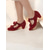 cheap Mary Jane Pumps-Women's Vintage Mary Jane Heels with Bowknot Decoration – Red Suede Chunky Mid Heel Shoes for Formal Events