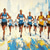 cheap Landscape Paintings-Handmade Original MarathonSports Oil Painting On Canvas Abstract Running Sport Wall Art for Home Decor With Stretched FrameWithout Inner Frame Painting