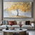 cheap Floral/Botanical Paintings-Large 100% hand painted Golden Tree Oil Painting on Canvas gold Flower Tree Oil Painting Large Abstract Textured Gold Yellow Life Tree Wall Art Custom Modern Trendy Living Room Decor