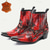 cheap Premium Leather Boots-Men&#039;s Red Snakeskin Leather Motorcycle Boots–Western Style Studded Pointed Toe Ankle Boots with Gold Tip Flame Cut-Out Design for Bold Fashion
