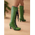 cheap 1930s-Women&#039;s Green Victorian Lace-Up Boots - Retro Mid-Calf Leather Boots with Black Lace Trim and Kitten Heel, Perfect for Cosplay, Parties, and Vintage Style Outfits