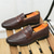 preiswerte Halbformell-braune Pennyloafer aus Kunstleder für Herren mit gewebtem Obermaterial und Gummisohle – bequem und stilvoll für Business-Casual- oder Smart-Casual-Outfits