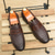 preiswerte Halbformell-braune Pennyloafer aus Kunstleder für Herren mit gewebtem Obermaterial und Gummisohle – bequem und stilvoll für Business-Casual- oder Smart-Casual-Outfits