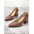 levne Block Heels-dámské hnědé lodičky s blokovým podpatkem – retro společenské boty se špičatou špičkou s elegantními detaily stehů pro kancelářské i společenské nošení