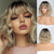 cheap Synthetic Trendy Wigs-Wigs for Women Short Wavy Wig with Bangs Wig with Dark Roots Medium Length Natural Synthetic Hair for Daily Party&amp;amp Cosplay