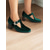 ieftine Semi-formal-pantofi de damă din catifea verde Mary Jane cu toc bloc cu cataramă fluture – încălțăminte elegantă de inspirație vintage pentru ocazii speciale
