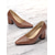 levne Block Heels-dámské hnědé lodičky s blokovým podpatkem – retro společenské boty se špičatou špičkou s elegantními detaily stehů pro kancelářské i společenské nošení