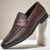preiswerte Halbformell-braune Pennyloafer aus Kunstleder für Herren mit gewebtem Obermaterial und Gummisohle – bequem und stilvoll für Business-Casual- oder Smart-Casual-Outfits