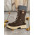 cheap Snow &amp; Winter Boots-Women&#039;s Brown Lace-Up Winter Boots – Faux Leather, Knit Cuff Design, Insulated Lining, Rugged Sole for Cold Weather and Outdoor Adventures