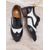 economico Scarpe oxford da donna-scarpe oxford brogue nere e bianche da donna - scarpe eleganti vintage in similpelle bicolore con punta a coda di rondine per occasioni formali