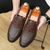 preiswerte Halbformell-braune Pennyloafer aus Kunstleder für Herren mit gewebtem Obermaterial und Gummisohle – bequem und stilvoll für Business-Casual- oder Smart-Casual-Outfits