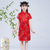 abordables Robes de fête-Enfants Fille Robe Cheongsam chinois Dragon Manche Courte Utilisation Soirée Brodée Adorable Chinoiserie Polyester Au dessus du genou Robe Cheongsam Eté Printemps 4 ans et + Noir Jaune Rose Claire