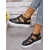 cheap Casual Sandals-Women&#039;s Comfortable Black Faux Leather Strappy Sandals with White Sole - Perfect for Beach or Casual Outings