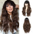 cheap Synthetic Trendy Wigs-Long Wavy Wig With Bangs for Women Curly Wavy Wig With Bangs Natural Looking Synthetic Heat Resistant Fiber Wig for Daily Party Use