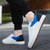 abordables Occasionnel-baskets décontractées à lacets blanches et bleues pour hommes – chaussures basses confortables pour un usage quotidien et des activités de plein air