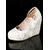 cheap Formal-Women&#039;s White Satin Bridal Wedges with Ankle Strap and Lace Appliques | Comfortable and Elegant Wedding Shoes