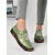 abordables Zapatillas sin cordones y mocasines de mujer-Mocasines de piel sintética con diseño floral verde y costuras hechas a mano para mujer | Perfectos para uso informal
