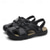 cheap Outdoor Sandals-Men&#039;s Black Faux Leather Hiking Sandals - Adjustable Straps, Closed-Toe, Breathable Design, Anti-Slip Sole, Durable Summer Outdoor Footwear for Trekking