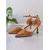 abordables Bombas Clásicas-Sandalias de tacón alto con diseño de cocodrilo y puntera puntiaguda en color marrón para mujer con tira en el tobillo: elegantes zapatos de fiesta y de oficina para ocasiones formales