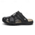 cheap Outdoor Sandals-Men&#039;s Black Faux Leather Hiking Sandals - Adjustable Straps, Closed-Toe, Breathable Design, Anti-Slip Sole, Durable Summer Outdoor Footwear for Trekking