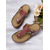 cheap Comfort Sandals-Women&#039;s Brown  Faux Leather Flip-Flop Sandals with Perforated Design and Metallic Accent for Casual Wear and Summer Outings