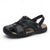 cheap Outdoor Sandals-Men&#039;s Black Faux Leather Hiking Sandals - Adjustable Straps, Closed-Toe, Breathable Design, Anti-Slip Sole, Durable Summer Outdoor Footwear for Trekking