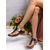 cheap Comfort Sandals-Women&#039;s Brown  Faux Leather Flip-Flop Sandals with Perforated Design and Metallic Accent for Casual Wear and Summer Outings