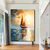 cheap Landscape Paintings-Handmade Oil Painting Canvas Wall art Decoration Abstract Knife Painting Landscape Sailboat Used for Home Decoration Frameless and Unstretched Painting