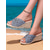 cheap Vacation Sandals-Women&#039;s Wedge Sandals with Studded Denim Design and Open-Toe – Comfortable Casual Footwear for Summer, Beach and Vacation