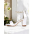 cheap Prom-White Satin Block Heel Bridal Sandals with Floral Ankle Strap – Perfect for Weddings and Receptions
