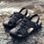 cheap Outdoor Sandals-Men&#039;s Black Faux Leather Hiking Sandals - Adjustable Straps, Closed-Toe, Breathable Design, Anti-Slip Sole, Durable Summer Outdoor Footwear for Trekking