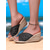 cheap Vacation Sandals-Women&#039;s Wedge Sandals with Studded Denim Design and Open-Toe – Comfortable Casual Footwear for Summer, Beach and Vacation