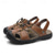 cheap Outdoor Sandals-Men&#039;s Black Faux Leather Hiking Sandals - Adjustable Straps, Closed-Toe, Breathable Design, Anti-Slip Sole, Durable Summer Outdoor Footwear for Trekking