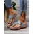 cheap Comfort Sandals-Women&#039;s Brown  Faux Leather Flip-Flop Sandals with Perforated Design and Metallic Accent for Casual Wear and Summer Outings