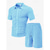 cheap Men&#039;s Tee Sets-Men&#039;s T-shirt Suits 2 Pieces Outfits Tee &amp; Shorts Short Sleeve Lapel Summer Plain Fashion Casual Buttons 2 Piece Jacquard Vacation Daily Wear Going out Black White Navy Blue Top Tee for Men