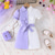 cheap Casual Dresses-Kids Girls&#039; Dress Color Block Short Sleeve Outdoor Casual Tie Knot Puff Sleeve Fashion Adorable Polyester Knee-length Casual Dress A Line Dress Summer Spring 4 years+ Yellow Pink Purple