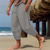 cheap Holiday-Men&#039;s Linen Pants Capri Pants Pocket Drawstring Elastic Waist Plain Comfort Breathable Calf-Length Vacation Daily Holiday Hawaiian Boho ArmyGreen Black