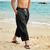 preiswerte Klassiker-Herren Leinenhosen Sommerhose Strandhose Haremshose Kordelzug Tasche Elastischer Bund Einfach Komfort Atmungsaktiv Knöchellang Täglich Strand Urlaub Hawaiianisch Boho Meerblau Schwarz