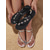 ieftine Sandale plate-sandale negre boho chic pentru femei – design floral împletit cu accente de scoici – șlapi confortabili pentru plajă și vacanță