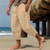 cheap Holiday-Men&#039;s Linen Pants Capri Pants Pocket Drawstring Elastic Waist Plain Comfort Breathable Calf-Length Vacation Daily Holiday Hawaiian Boho ArmyGreen Black