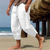 cheap Holiday-Men&#039;s Linen Pants Capri Pants Pocket Drawstring Elastic Waist Plain Comfort Breathable Calf-Length Vacation Daily Holiday Hawaiian Boho ArmyGreen Black