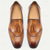 economico Semi-formale-mocassini da uomo in pelle marrone con dettagli stampati a serpente e accenti di nappe: scarpe eleganti slip-on in pelle di vacchetta di alta qualità per occasioni formali, aziendali e quotidiane