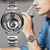 cheap Digital Watches-Fashion and Casual Music Note Notation Watch Stainless Steel Wristwatch for Men and Women Silver Watches