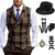 cheap Outfits-1920s Vintage Inspired The Great Gatsby Party Costume Accessories Set Sleeveless Double Breasted Plaid Turndown Men&#039;s Halloween Party &amp; Evening Casual Daily Adults&#039; Vest Hat All Seasons