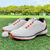 cheap Men's Golf Shoes-Men's Performance Golf Sneakers in White with Red Laces, Breathable Microfiber, Ideal for Amateur Golfers