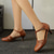 cheap Footwear-Women&#039;s Retro Style Leather Cutout T Bar Ankle Strap Mid Heel Sandal Shoes