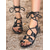 cheap Gladiator Sandals-Women's Black Gladiator Lace-Up Sandals – Trendy and Comfortable Flat Strappy Sandals for Summer Beachwear and Casual Outfits