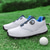 billige Herresko til golf-moderne hvite golfsko for menn med blå detaljer, snøredesign, pustende overdel, perfekt for profesjonelle golfere