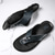abordables Sandalias de Vacaciones-Chanclas contemporáneas de piel sintética color tostado para hombre con doble corte y correas ajustables: calzado versátil para la comodidad diaria.
